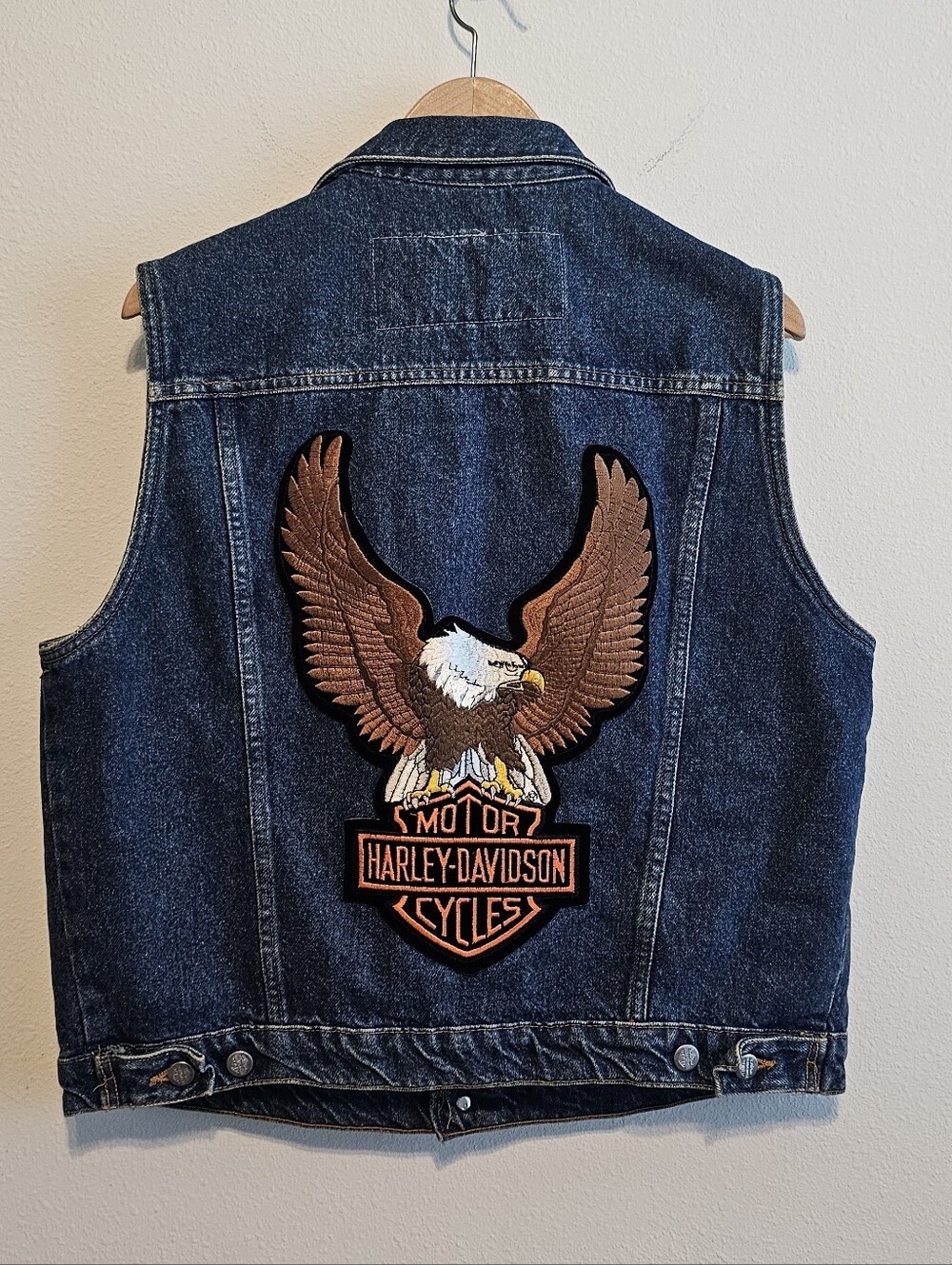 Vintage Harley Davidson Denim Vest Medium Men's Biker Blue Jean